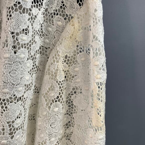 L White Macrame Lace Cotton Blend Bow Long Sleeve Shirt - Picture 10 of 10